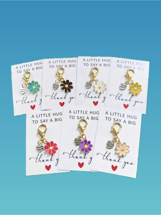 Other - Set of 7: Assorted Metal Flower Shaped Charm Card Set. Total 14 Pieces.
